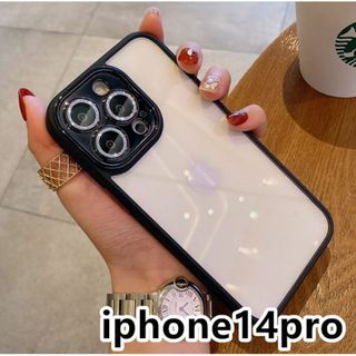 iphone14proケース レンズ保護付き　透明 ブラック284(iPhoneケース)