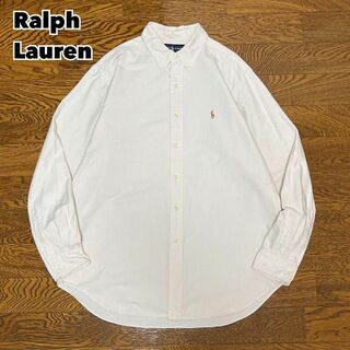 ラルフローレン(Ralph Lauren)の90s Ralph Lauren シャツ 長袖 ストライプ ベージュ 刺繍ロゴ(Tシャツ/カットソー(七分/長袖))