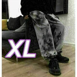 aタイダイ・パンツ・スウェット・ワイドパンツ・ジョガーパンツ 黒xグレー XL(ワークパンツ/カーゴパンツ)