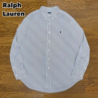 ラルフローレン(Ralph Lauren)の90s Ralph Lauren シャツ 長袖 ストライプ 刺繍ロゴ XL(Tシャツ/カットソー(七分/長袖))