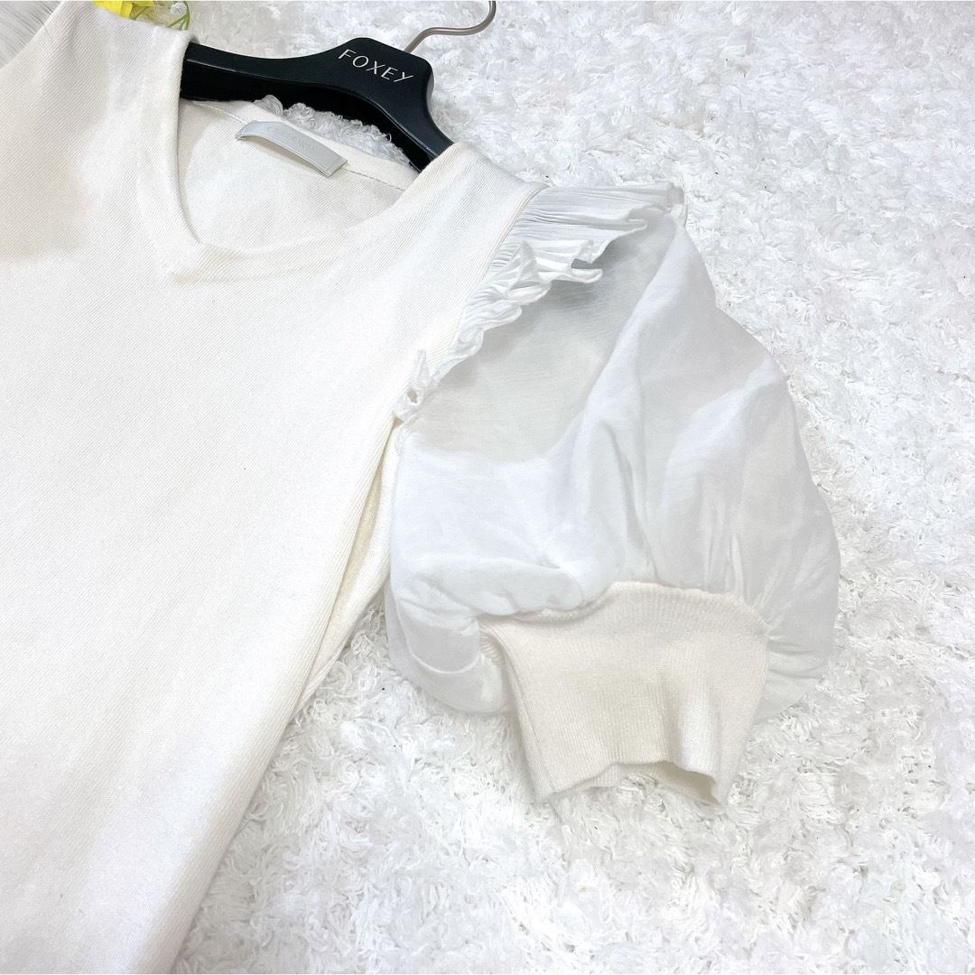 CELFORD(セルフォード)のセルフォード⭐️シアースリーブニットプルオーバー シルク混 ホワイト フリルS レディースのトップス(カットソー(半袖/袖なし))の商品写真