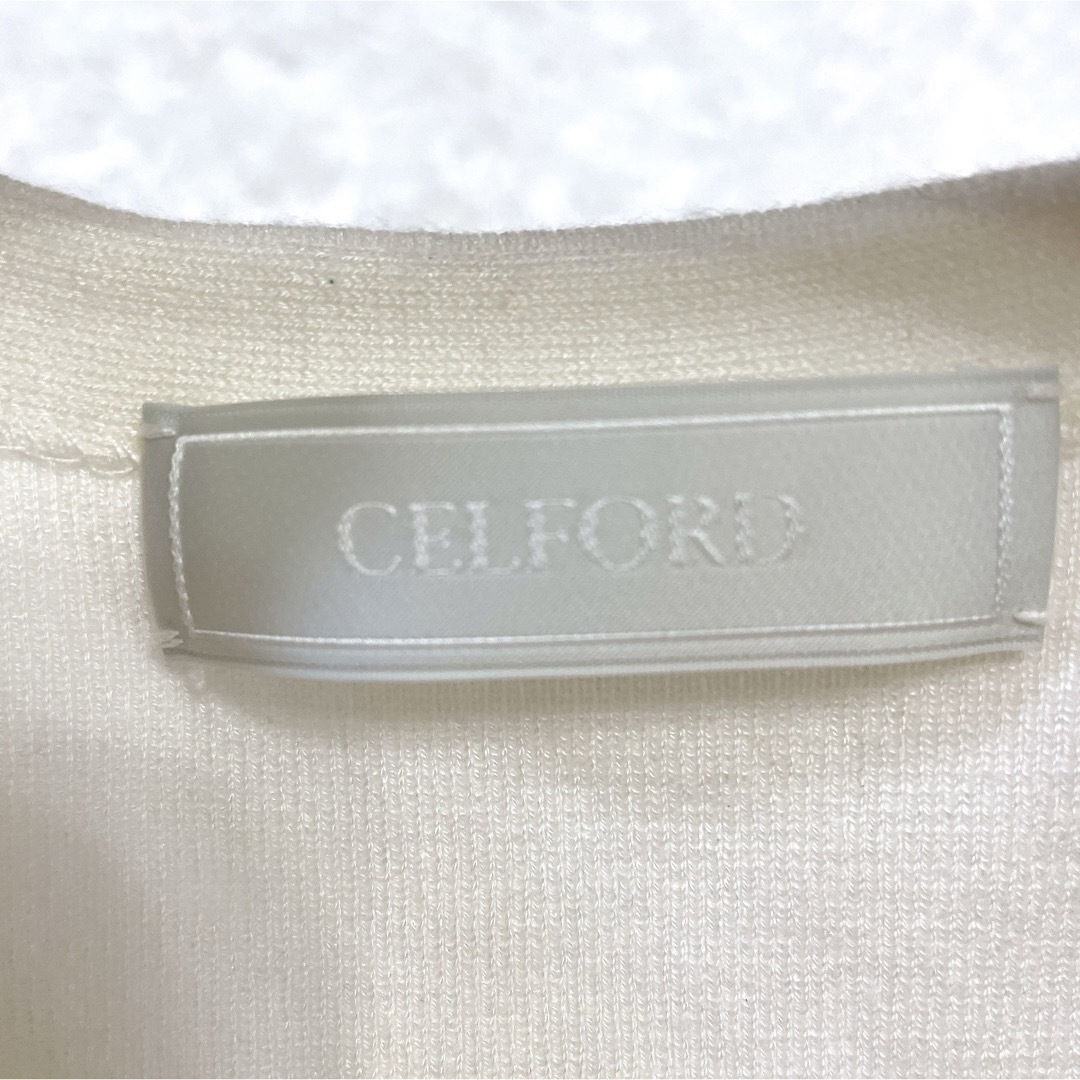 CELFORD(セルフォード)のセルフォード⭐️シアースリーブニットプルオーバー シルク混 ホワイト フリルS レディースのトップス(カットソー(半袖/袖なし))の商品写真