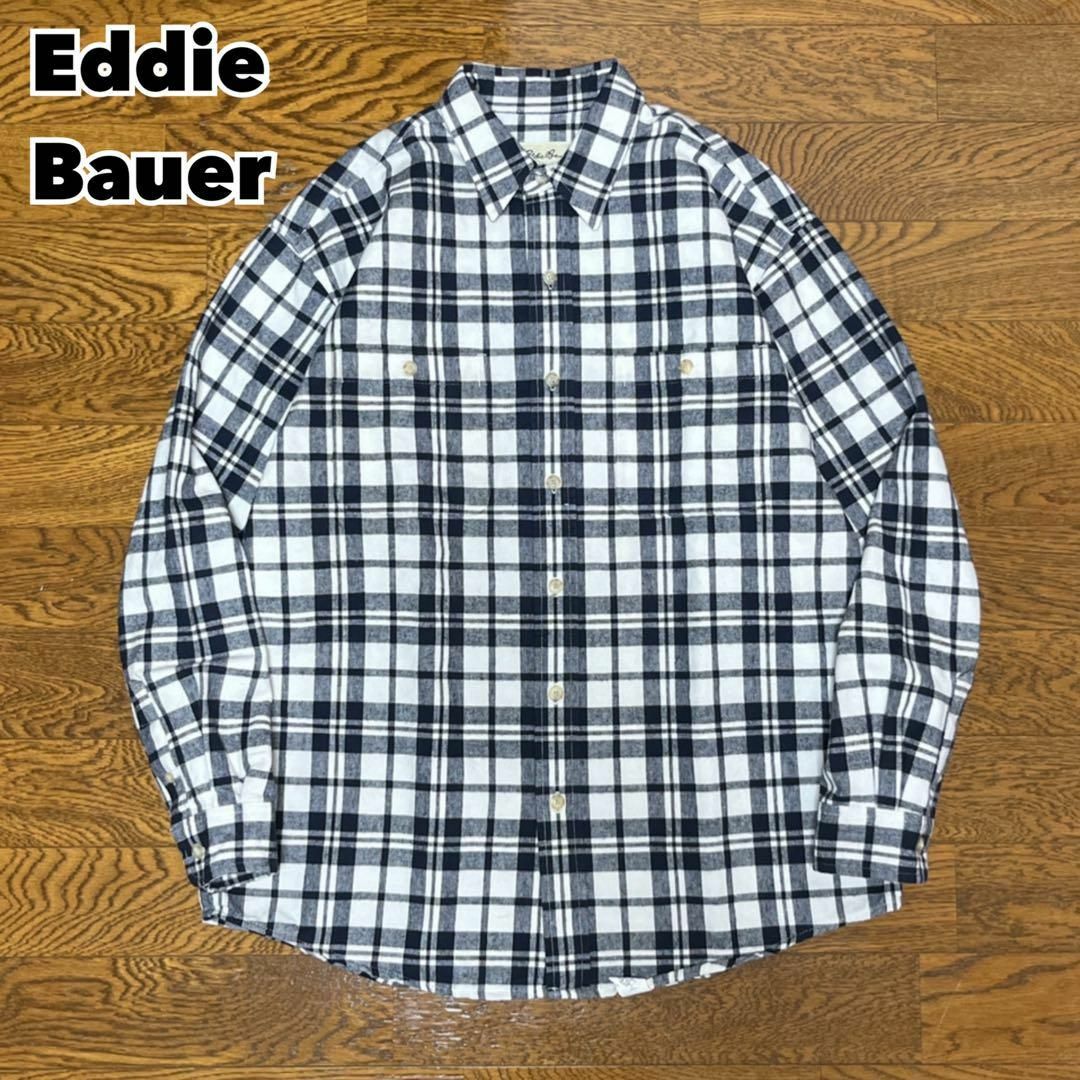 Eddie Bauer(エディーバウアー)のEddie Bauer エディーバウアー ネルシャツ ネイビー ホワイト メンズのトップス(Tシャツ/カットソー(七分/長袖))の商品写真