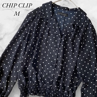 CHIP CLIP ブラック 水玉 袖ギャザー シフォンブラウス レディース M(シャツ/ブラウス(長袖/七分))