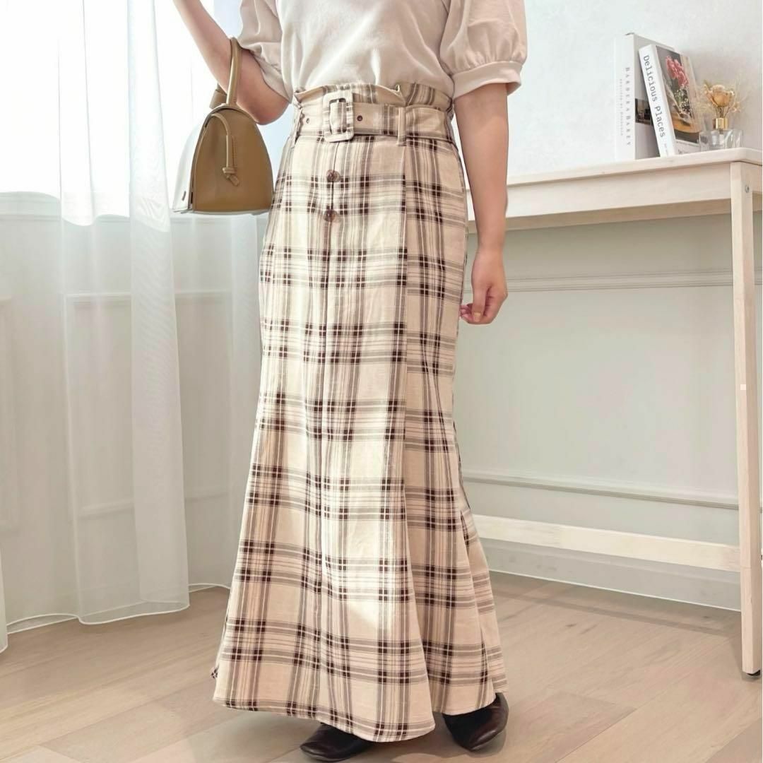 アプレジュール マーメイドスカート ロングスカート ベルト付き チェック柄 レディースのスカート(ロングスカート)の商品写真
