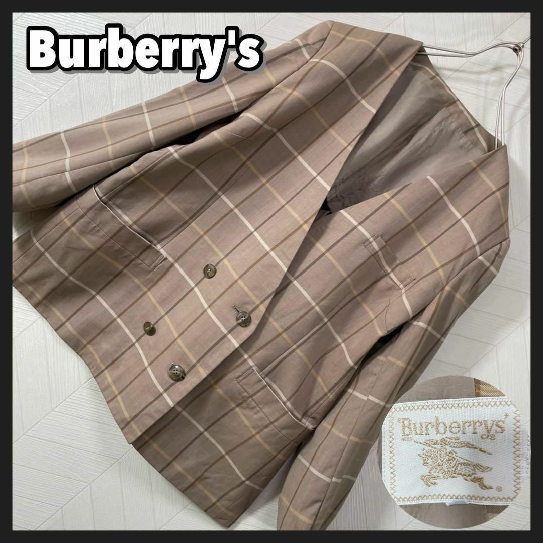BURBERRY(バーバリー)の美品 バーバリーズ ノーカラー テーラードジャケット ダブル チェック レトロ レディースのジャケット/アウター(テーラードジャケット)の商品写真