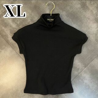 半袖Tシャツ　ハイネック　カットソー　リブニット　黒　ハイネック　コットン(Tシャツ(半袖/袖なし))