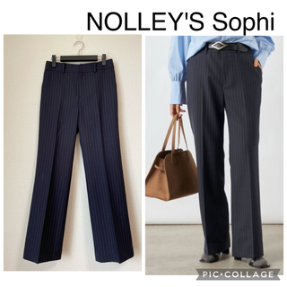 NOLLEY'S - 【新品】ノーリーズ ピンストライプ セミフレアパンツ ネイビー 日本製 手洗い可