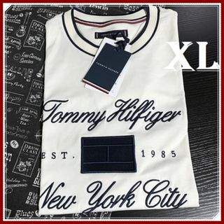 トミーヒルフィガー(TOMMY HILFIGER)の完売品　バーズアイテープロゴTシャツ　ホワイト　XLサイズ(Tシャツ/カットソー(半袖/袖なし))