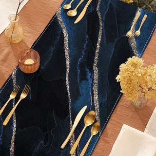 【お洒落】テーブルクロス 大理石 結晶 金 北欧 モダン 青色 食卓飾り 韓国(テーブル用品)