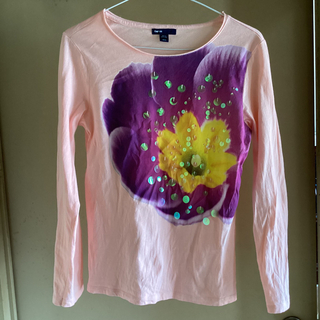 GAP - ギャップ　Tシャツ　長袖　ホログラム　スパンコール　花柄　花　フラワー　ピンク