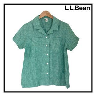 L.L.Bean - エルエルビーン　リネンシャツ　ブラウス　レディース　グリーン　半袖　アメカジ　M