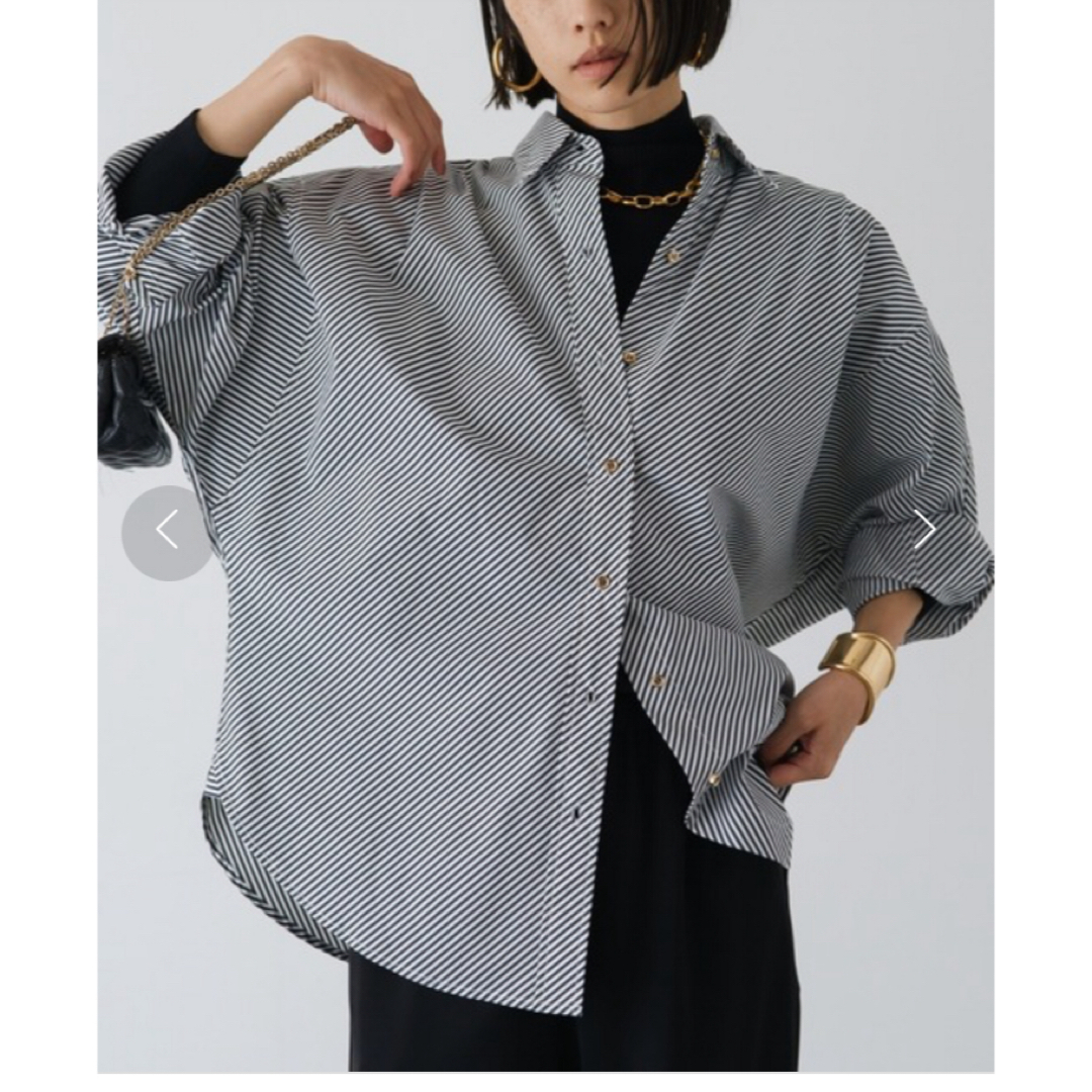 Loungedress(ラウンジドレス)のラウンジドレス　ストライプシャツ　ネイビー レディースのトップス(シャツ/ブラウス(長袖/七分))の商品写真