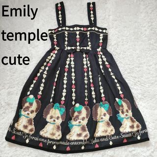 エミリーテンプルキュート(Emily Temple cute)の【美品】エミリーテンプルキュート ワンピース 犬 パピー トランプ柄(ひざ丈ワンピース)