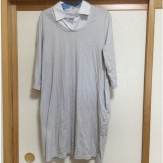 【Ｍ〜Ｌサイズ】グレー　チュニック丈　七分袖　Tシャツ(チュニック)