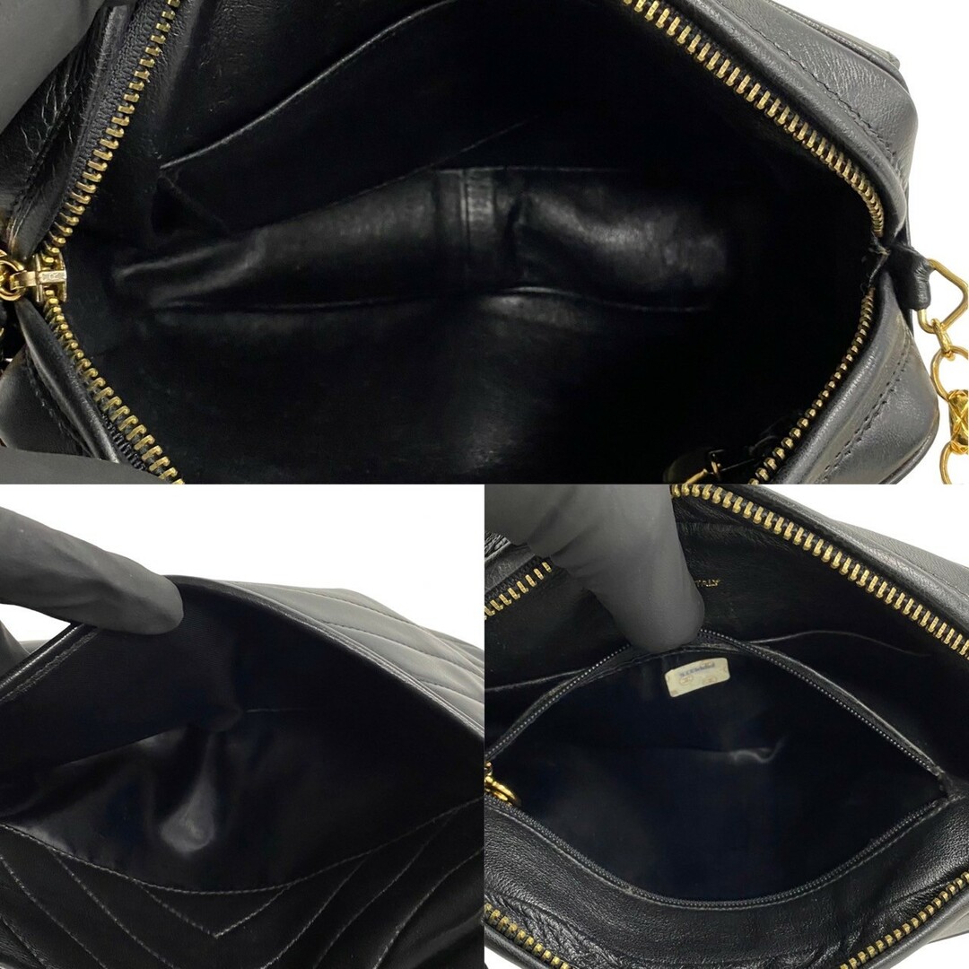 CHANEL(シャネル)の極 美品 シール有 2番台 CHANEL シャネル Vステッチ シェブロン ラムスキン レザー チェーン ショルダーバッグ ブラック  24214 レディースのバッグ(ショルダーバッグ)の商品写真