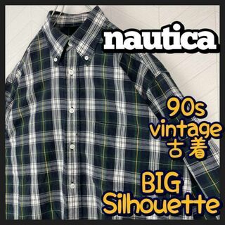 NAUTICA - 超激レア 90s ノーティカ チェック シャツ 緑 小文字タグ ビックサイズ