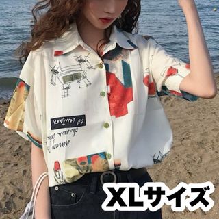 35【残り2点】オルチャン 春夏シャツ ブラウス 半袖 レディース XL LL(シャツ/ブラウス(半袖/袖なし))