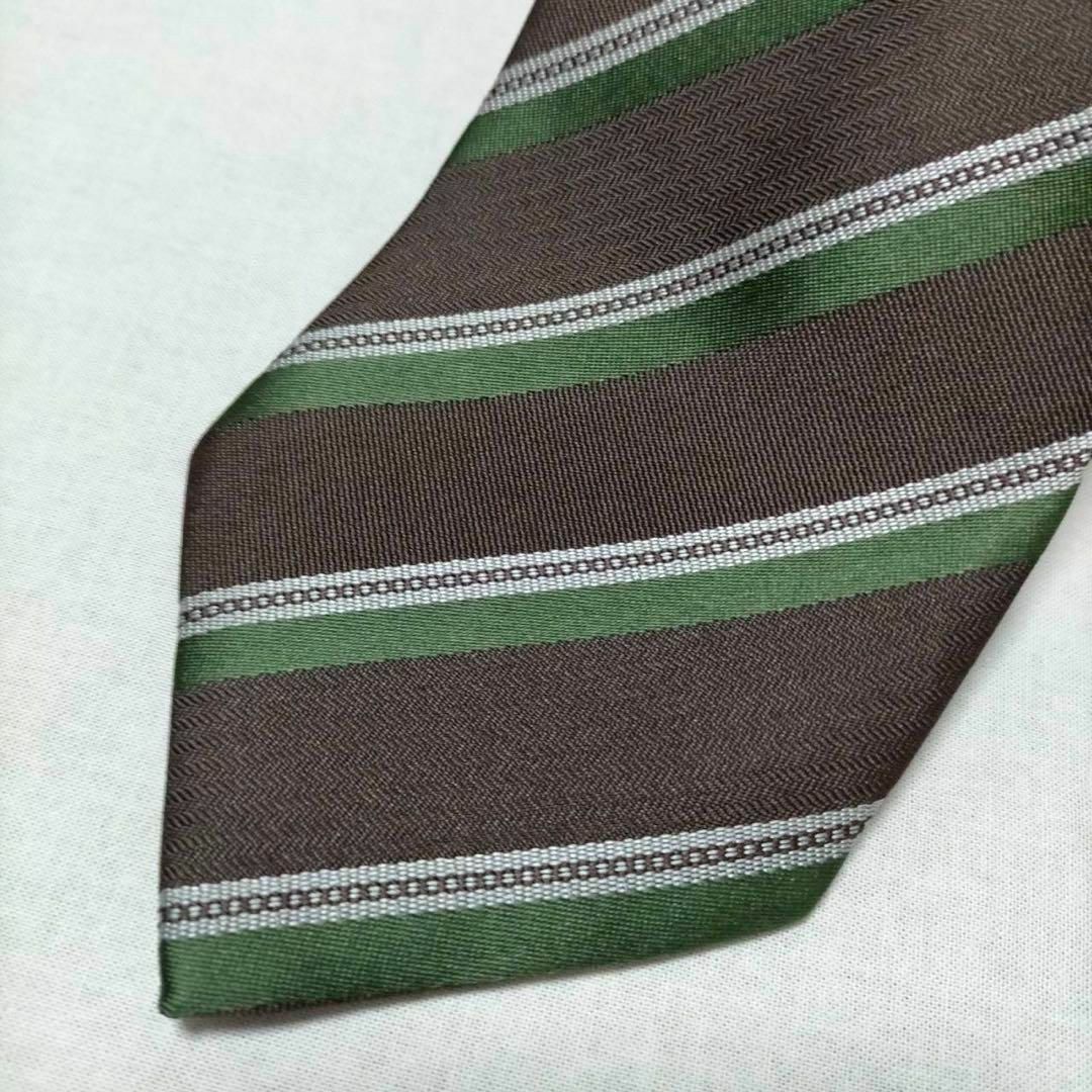 【新品】ADC テフロン加工 レギュラー ネクタイ ストライプ 茶×緑 ビジネス メンズのファッション小物(ネクタイ)の商品写真