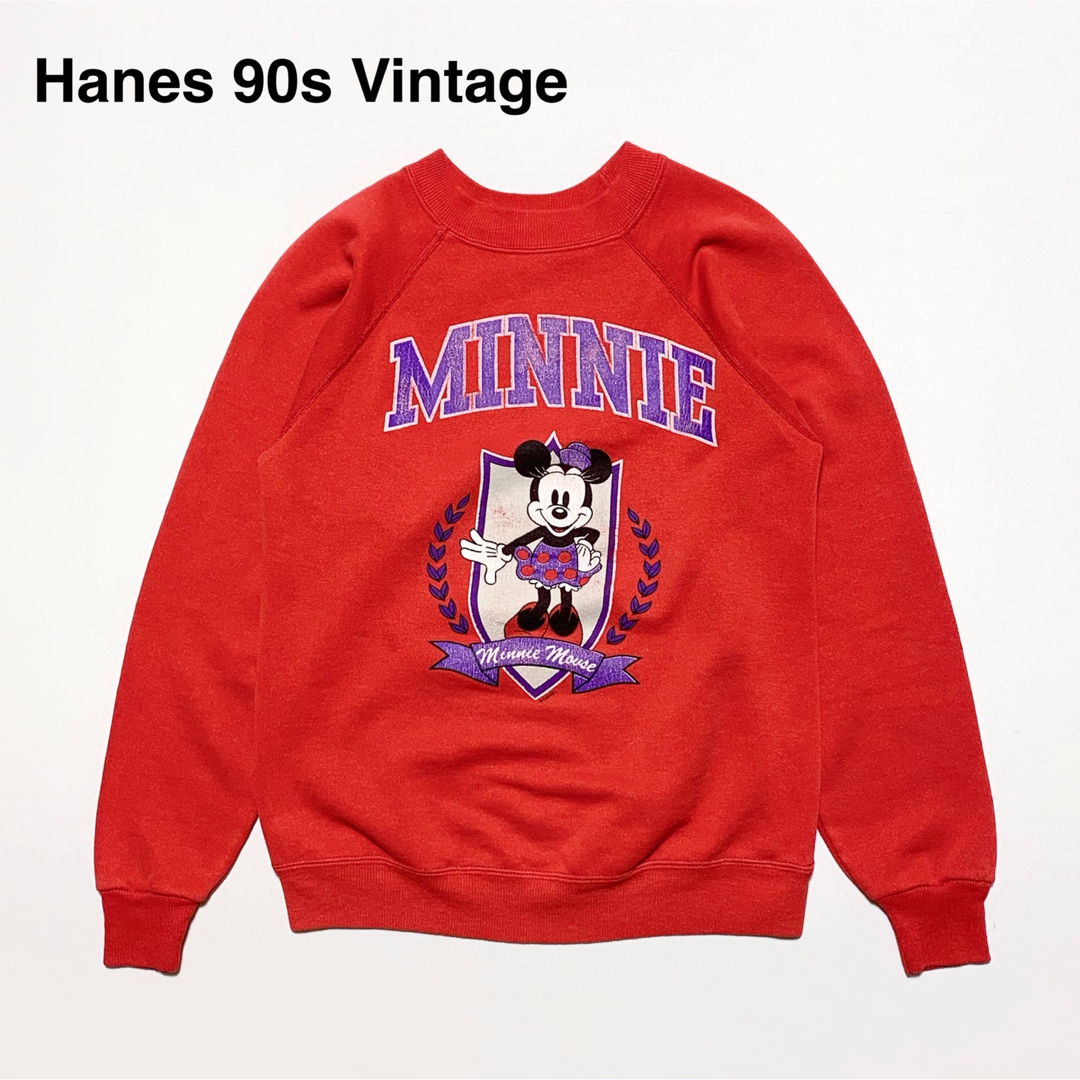 Hanes(ヘインズ)の☆良品 ヘインズ 90s ミニーマウス プリント スウェット 赤 USA製 古着 レディースのトップス(トレーナー/スウェット)の商品写真