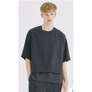 ステュディオス(STUDIOUS)の【美品】クルニ　STUDIOUS別注　LAYERED TEE　ストライプ　黒　1(Tシャツ/カットソー(半袖/袖なし))