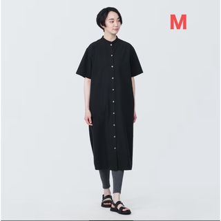 ムジルシリョウヒン(MUJI (無印良品))の無印良品  涼感　ブロードスタンドカラー半袖ワンピース   婦人Ｍ・黒 (ロングワンピース/マキシワンピース)