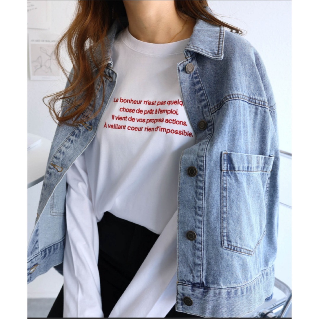 無地/ボーダーロゴ刺繍コットン長袖Tシャツ レディースのトップス(Tシャツ(長袖/七分))の商品写真