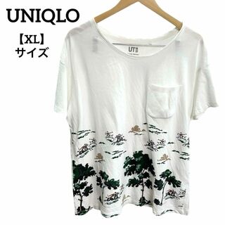 ユニクロ(UNIQLO)のH46 ユニクロ UT Bonne Maison Tシャツ 白 柄 XL 綿(カットソー(半袖/袖なし))