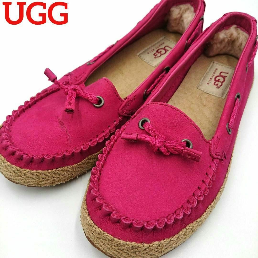 UGG(アグ)の☆良品☆UGG シボン エスパドリーユ モカシンシューズ ピンク 22cm レディースの靴/シューズ(スリッポン/モカシン)の商品写真