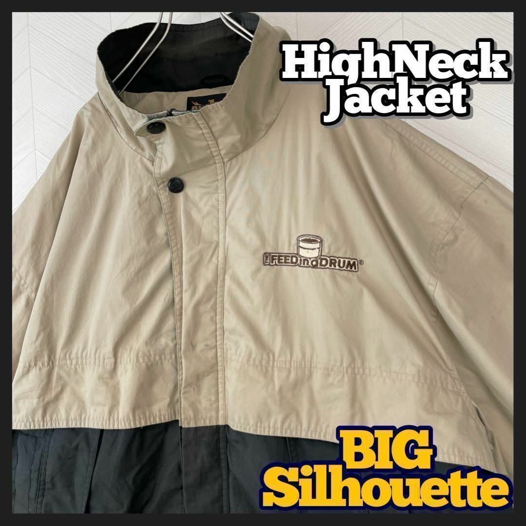 USA古着 90s ハイネック ジャケット ツートン 極太アーム ビックサイズ メンズのジャケット/アウター(ナイロンジャケット)の商品写真