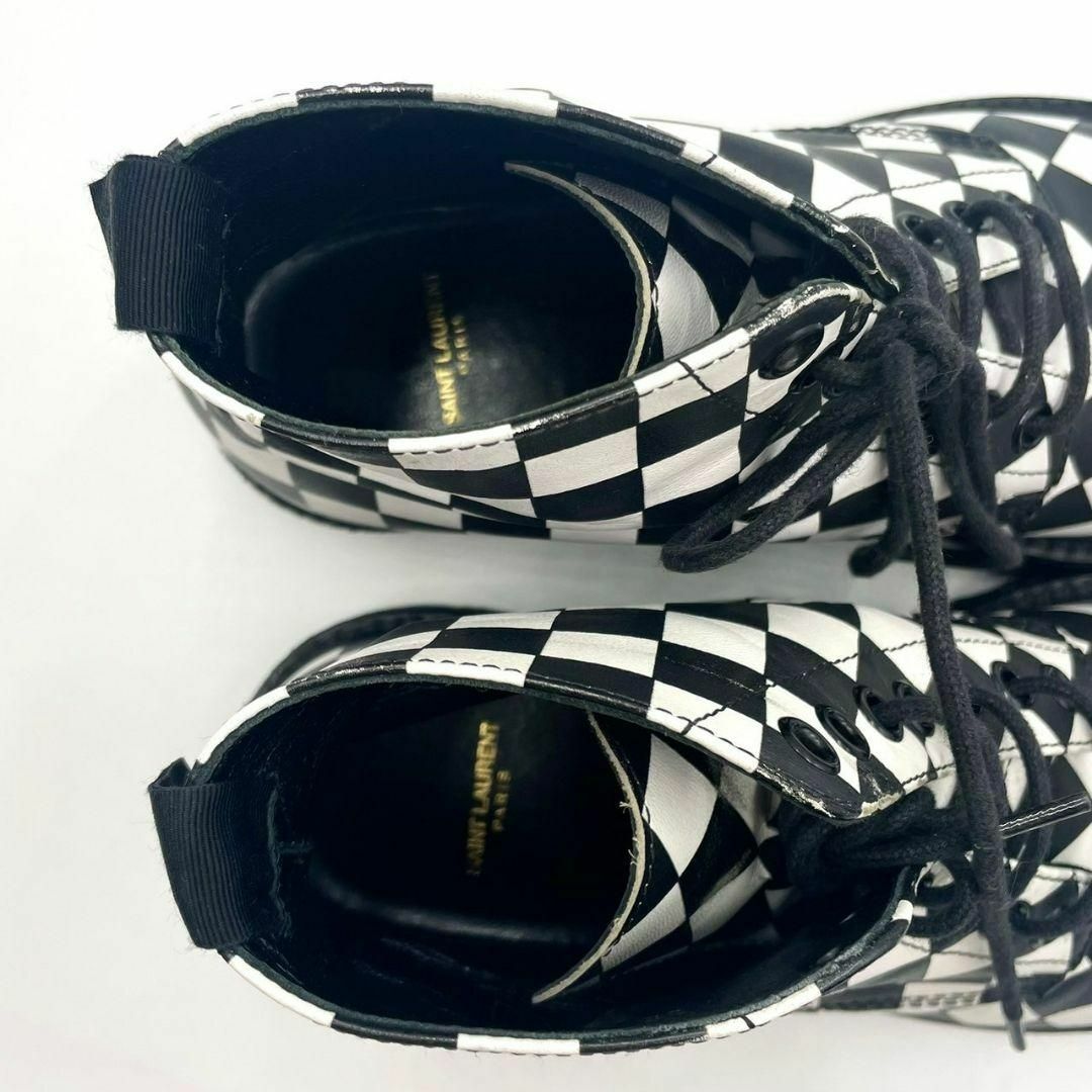 Saint Laurent(サンローラン)の☆美品☆サンローランパリ フラッグチェック ブーツ 24cm相当 レザー 黒白 レディースの靴/シューズ(ブーツ)の商品写真