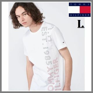 トミーヒルフィガー(TOMMY HILFIGER)のアシンメトリープリントTシャツ ホワイト　Lサイズ(Tシャツ/カットソー(半袖/袖なし))