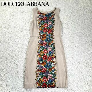 【極美品】DOLCE&GABBANA リネン　フローラル　ノースリーブワンピース