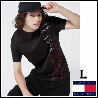 トミーヒルフィガー(TOMMY HILFIGER)のアシンメトリープリントTシャツ ブラック　Lサイズ(Tシャツ/カットソー(半袖/袖なし))