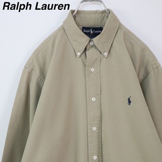 Ralph Lauren - 【USA製】ラルフローレン／BDシャツ　刺繍ロゴ　グレージュ　Mサイズ　無地