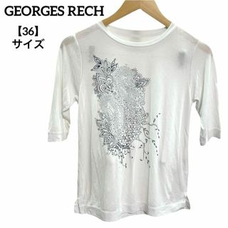 ジョルジュレッシュ(GEORGES RECH)のH47 ジョルジュレッシュ Tシャツ 半袖 プリント 白 柄 36 Uネック(カットソー(半袖/袖なし))