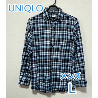 ユニクロ(UNIQLO)のUNIQLO チェック柄 長袖コットンシャツ　メンズ　L  ユニクロ(シャツ)