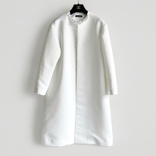 ヨーコチャン(YOKO CHAN)の美品 YOKO CHAN パールボリュームコート 36 ホワイト(ロングコート)
