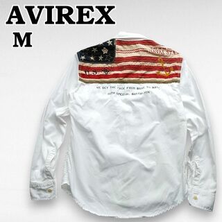 AVIREX - 長袖　ボタンダウンシャツ　星条旗　白　メンズM アヴィレックス　上野商会