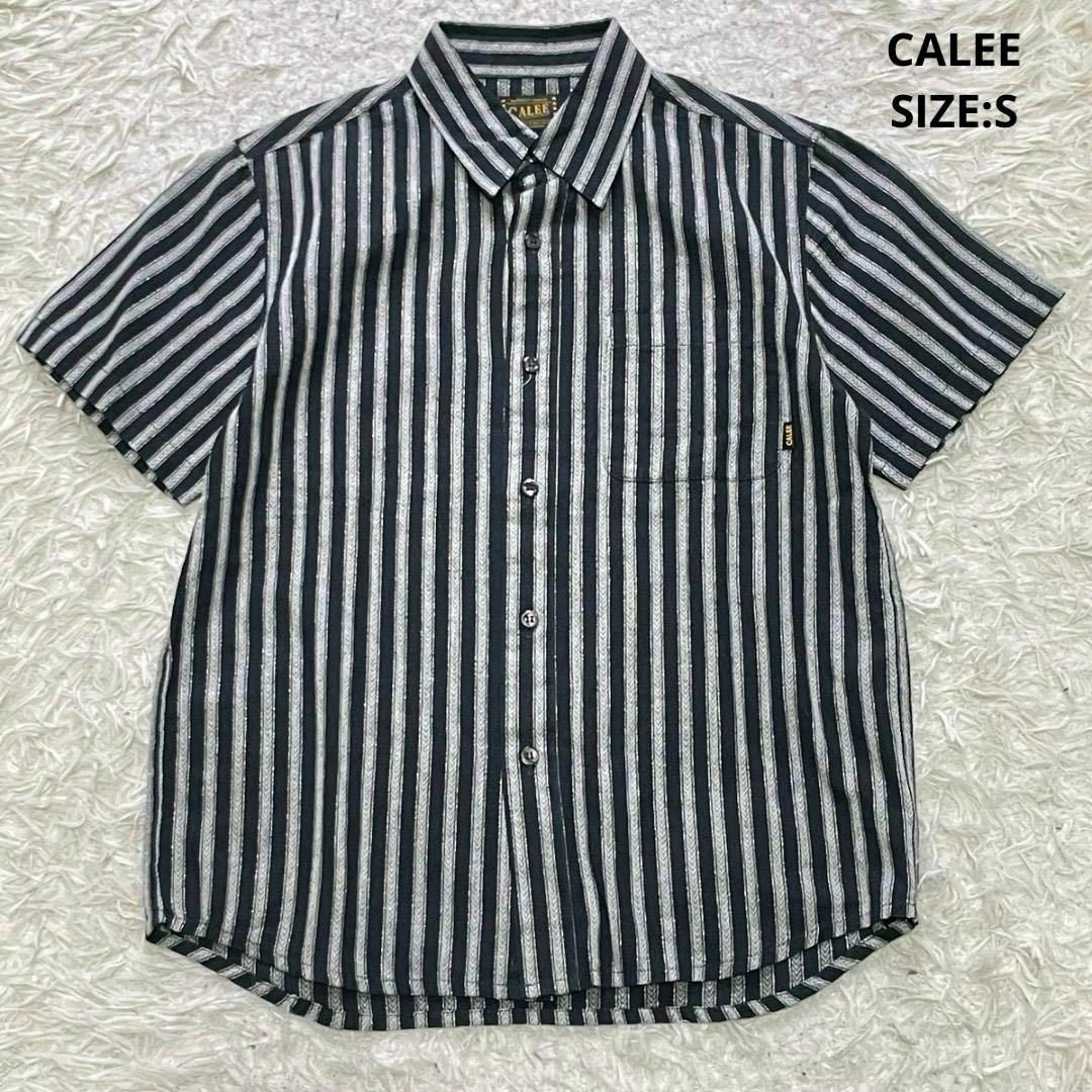 CALEE(キャリー)のCALEE ラメ ストライプ シャツ 半袖 日本製 サイズS ブラック×グレー メンズのトップス(シャツ)の商品写真