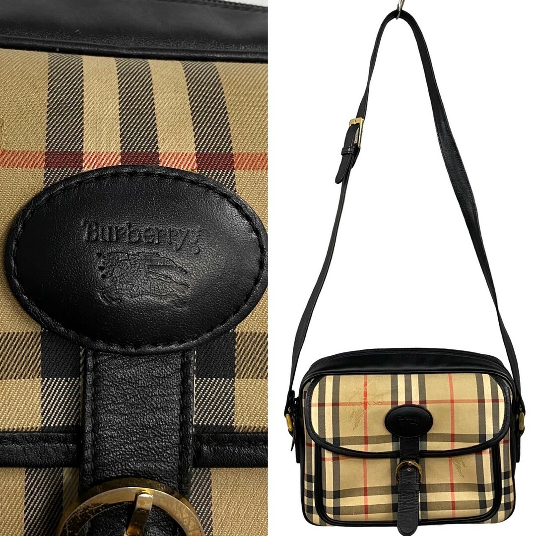 BURBERRY(バーバリー)の極 美品 BURBERRY バーバリーズ ヴィンテージ ノバチェック シャドーホース ロゴ レザー キャンバス ショルダーバッグ 28224 レディースのバッグ(ショルダーバッグ)の商品写真