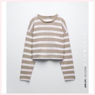 ザラ(ZARA)の着用少♡春秋♡【ZARA♡】ショート丈♡ベージュ♡ボーダーニット♡裏地あたたか♡(ニット/セーター)