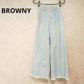 ブラウニー(BROWNY)の【BROWNY 】ブラウニー【F】デニムガウチョパンツ　ワイドパンツ　フリンジ(ワークパンツ/カーゴパンツ)