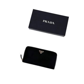 プラダ(PRADA)の美品 PRADA サフィアーノ ロゴプレート 長財布 ラウンドファスナー (財布)