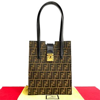 フェンディ(FENDI)の極 美品 FENDI フェンディ ヴィンテージ ズッカ FF ロゴ 金具 レザー キャンバス ハンドバッグ ミニ トートバッグ ブラウン カーキ 28225(トートバッグ)