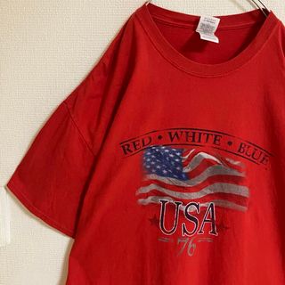 GILDAN - 超オーバーサイズUSAビッグロゴ星条旗Tシャツアメリカオールドデザイン赤tシャツ