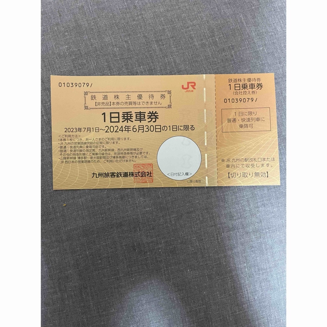 JR九州株主優待券　1日乗車券　1枚 チケットの優待券/割引券(その他)の商品写真