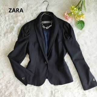 ザラ(ZARA)の極美品　ZARABASIC ザラ　テーラードジャケット　パフスリーブ　黒　M相当(テーラードジャケット)