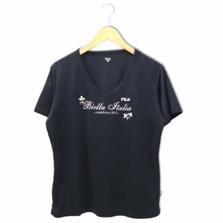 フィラ(FILA)のフィラ Vネック 半袖 ロゴプリント Tシャツ カットソー LL ブラック(Tシャツ(半袖/袖なし))