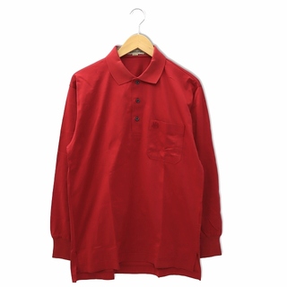 AQUA SCUTUM - アクアスキュータム ロゴ刺繍 長袖 胸ポケット コットン ポロシャツ M レッド